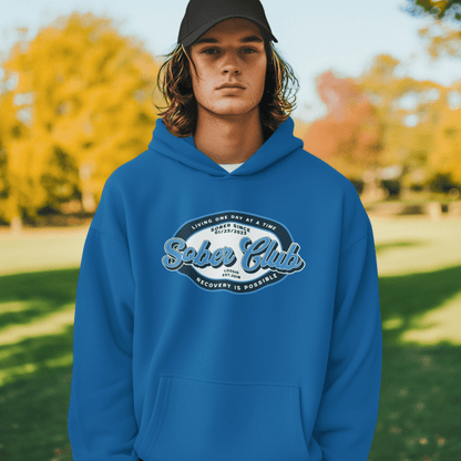 Sober Club Badge Unisex Hoodie with Custom Sobriety Date