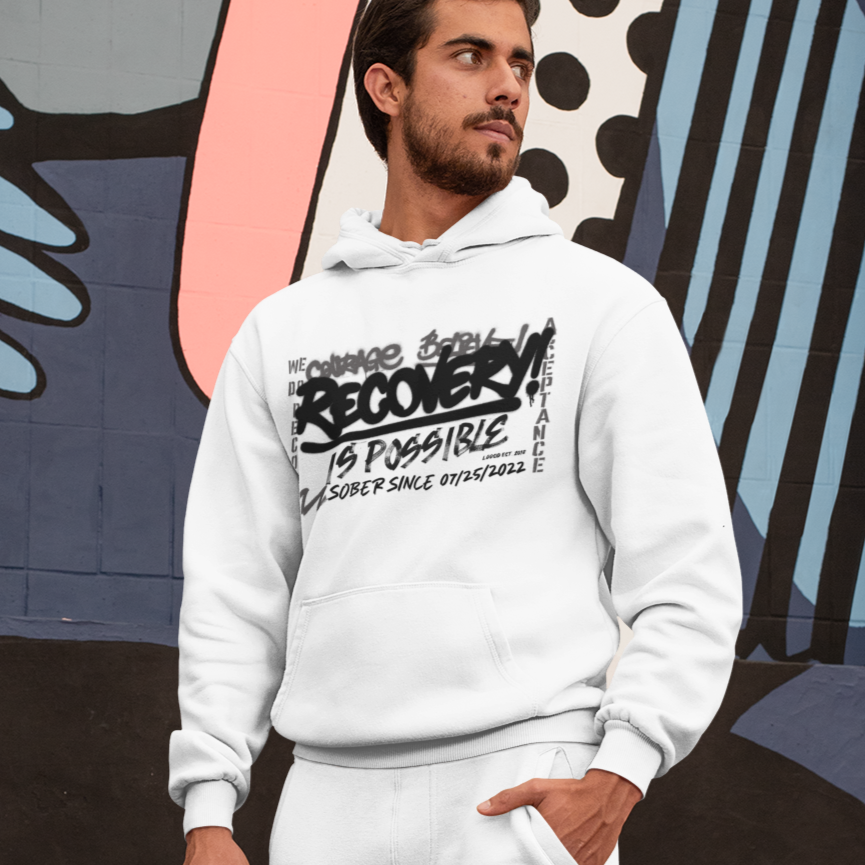 Men’s Recovery Is Possible Hoodie w/ Personalized Sobriety Date