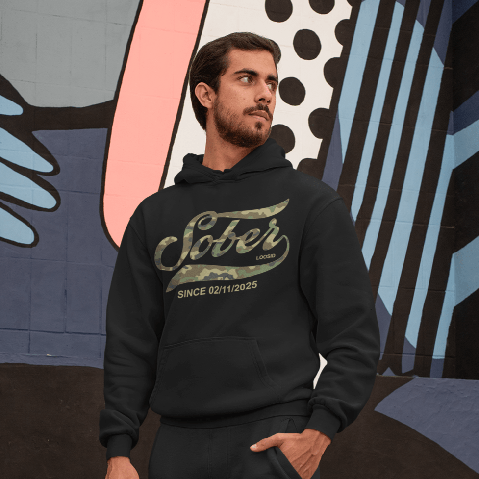 Recovery Hoodie with personalized sobriety date design