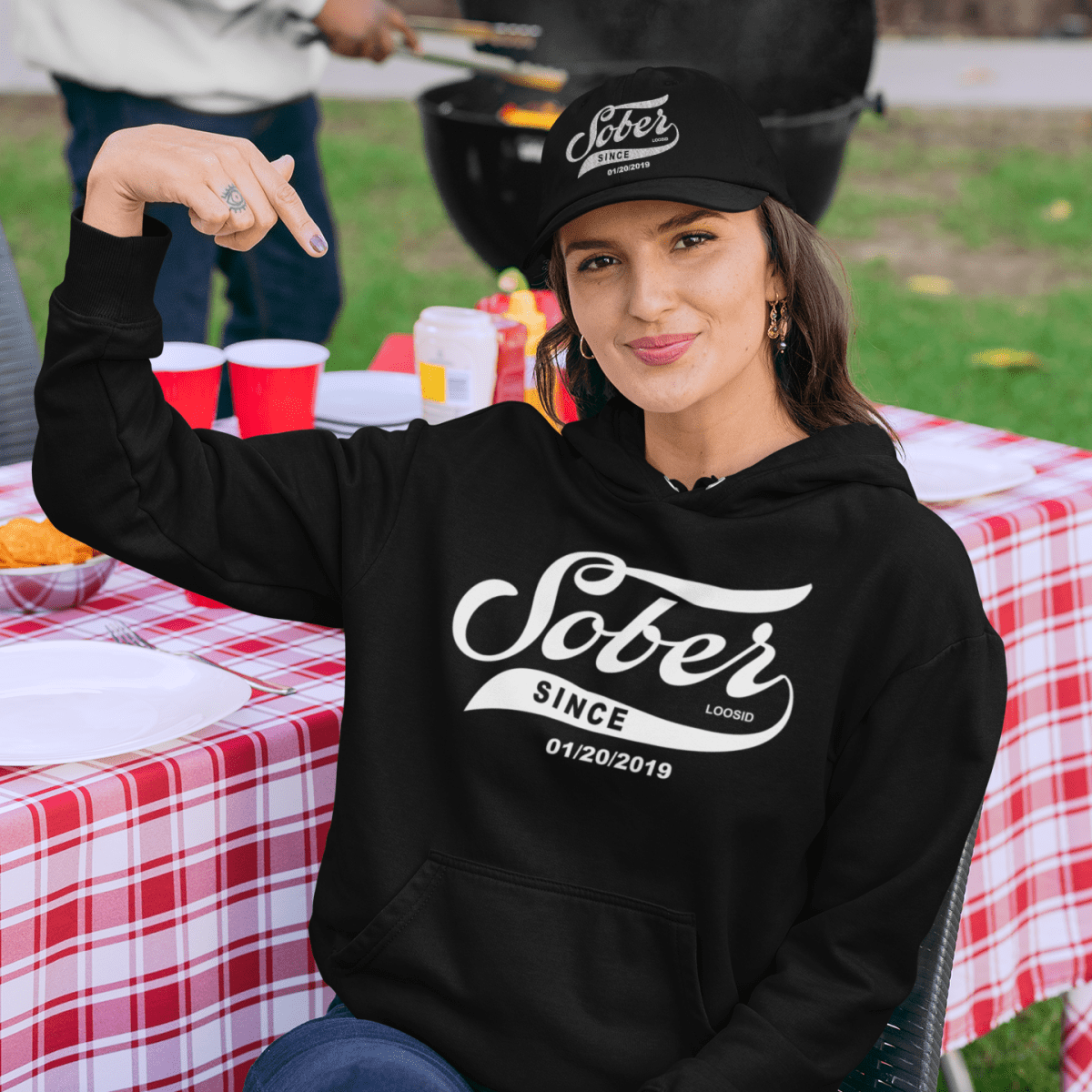 Women's Sober Since Hoodie + Trucker Hat Bundle w/ Personalized Sobriety Date