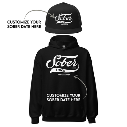 Women's Sober Since Hoodie + Trucker Hat Bundle w/ Personalized Sobriety Date