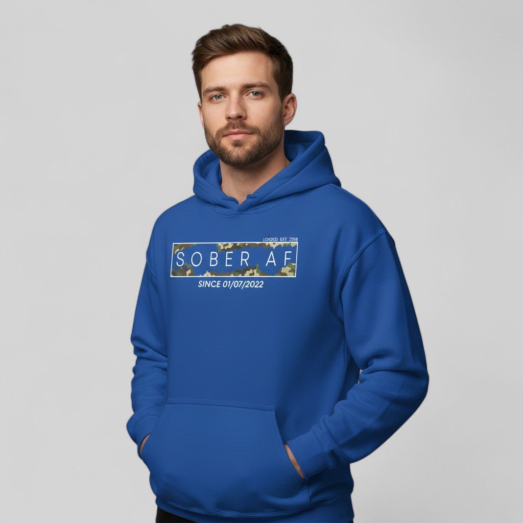 Recovery Hoodie | Men's Sober AF Camo Hoodie with Custom Sober Date
