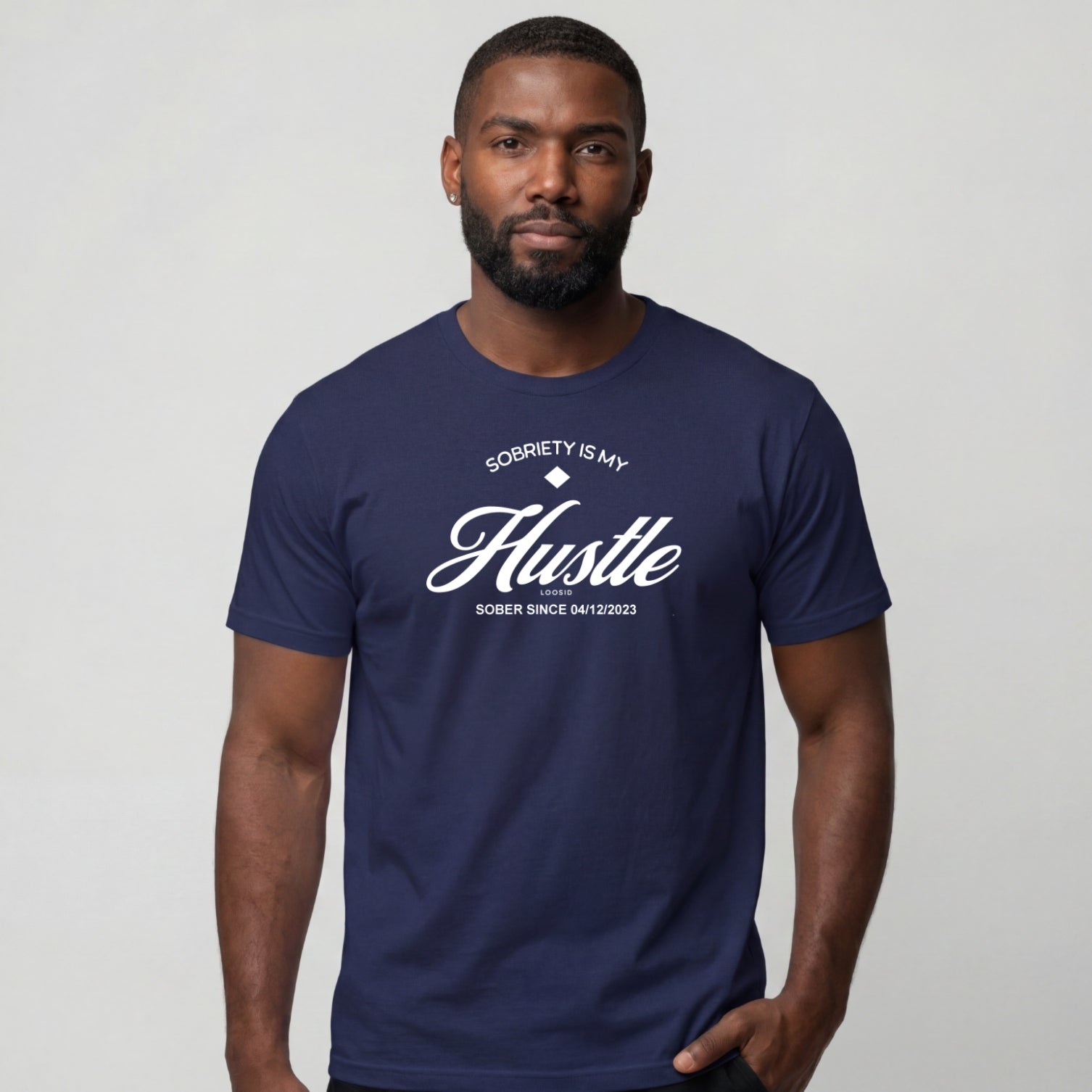 Hustle Men's Relaxed Sober T Shirt w/Personalize Sober Date