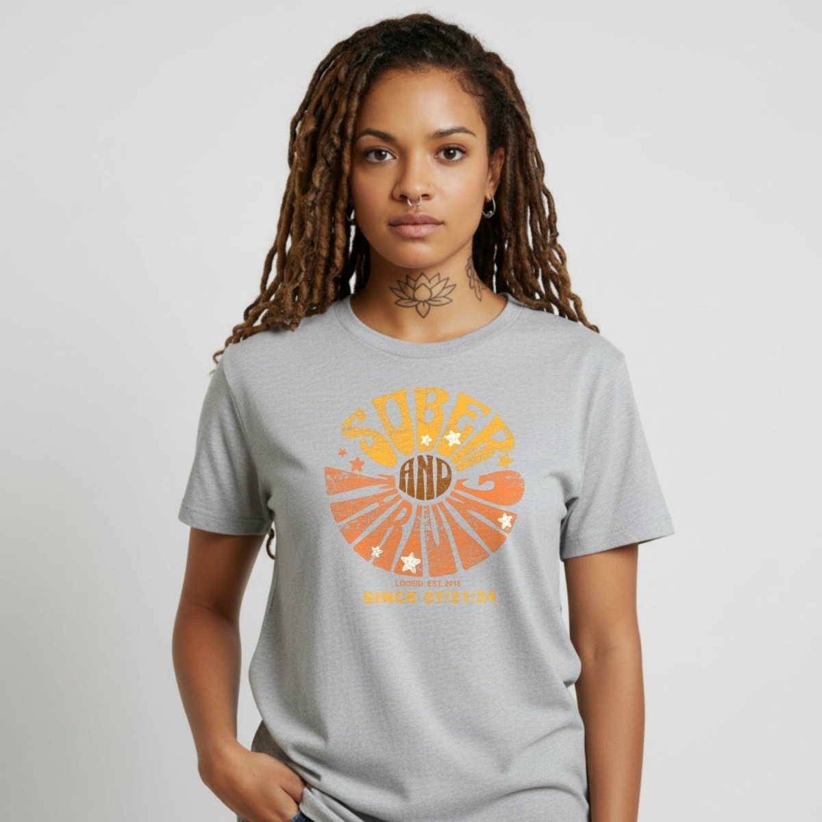 Sober and Thriving Sober T Shirt back view (view 17)