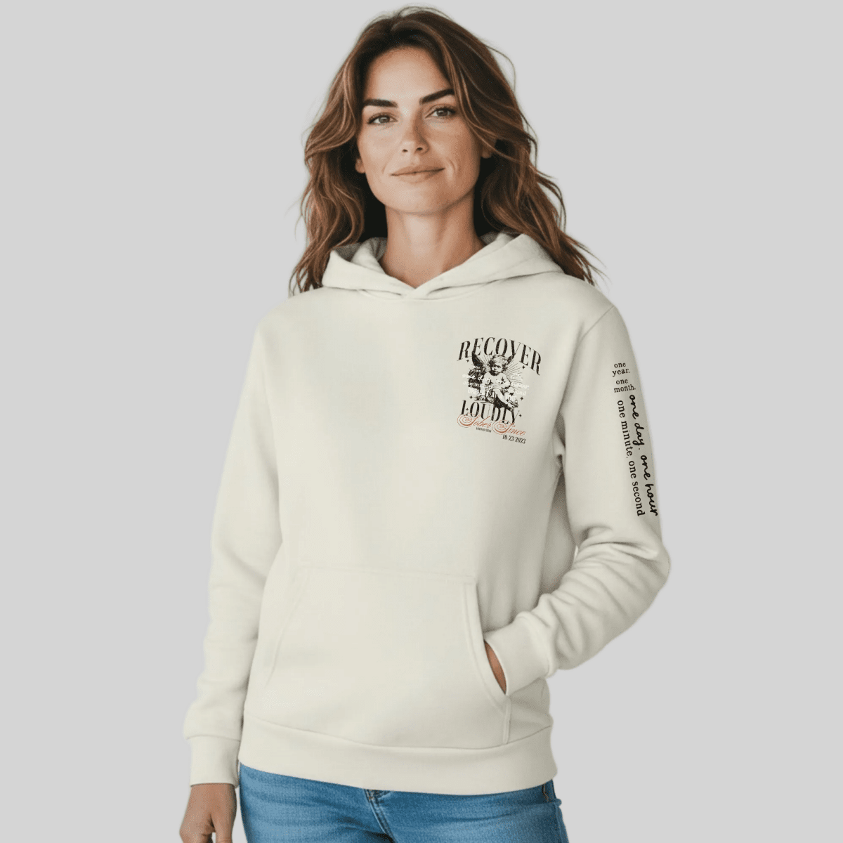 Women's Cream Recover Loudly Hoodie ULTRA Premium Garment Dyed | Sober Hoodie Limited Edition