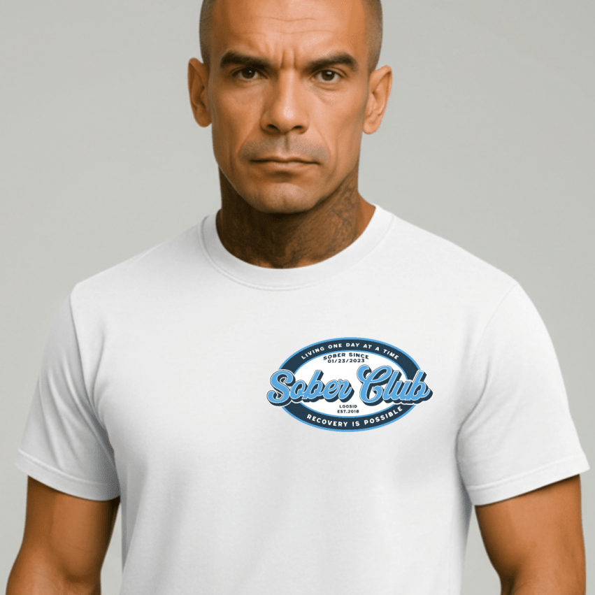 Men's Sober Club T-Shirt with Custom Sobriety Date