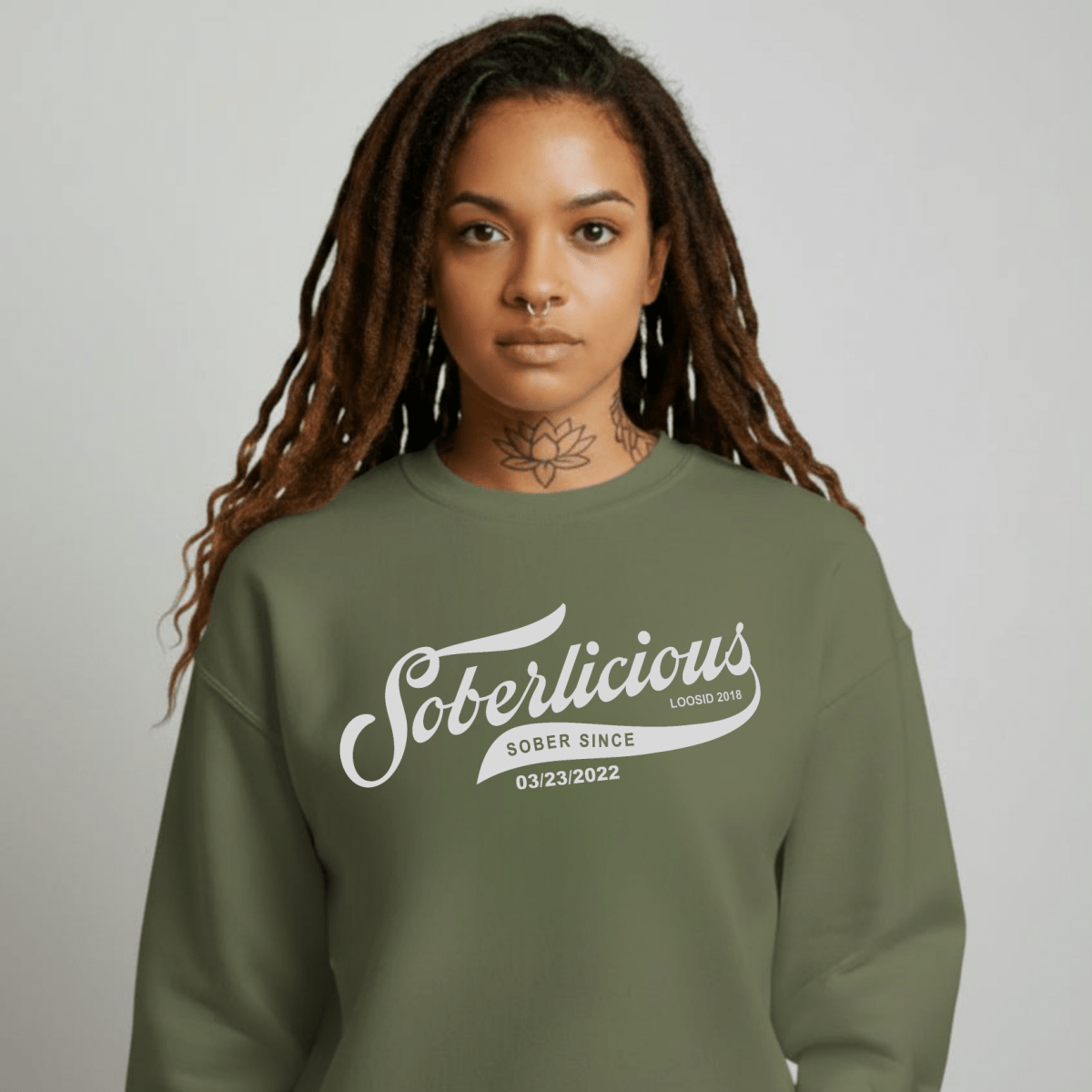 Soberlicious Womens Sweatshirt with Custom Sober Date