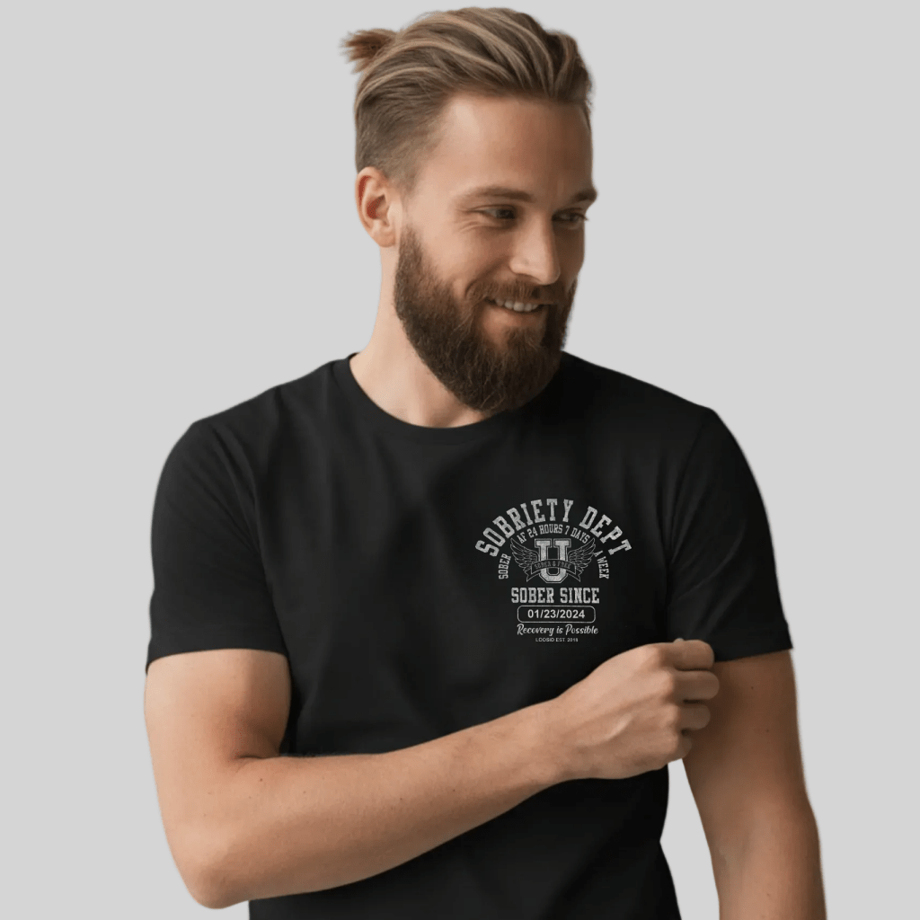 Men's Sobriety Dept 24/7 T-Shirt with Custom Sobriety Date