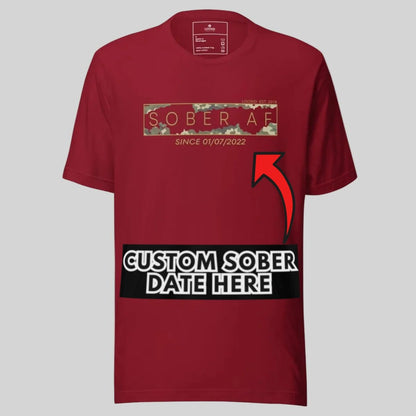Sober T Shirt | Men’s Sober AF Camo Tee with Personalized Date