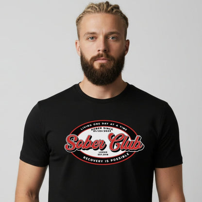 Sober Club Badge Sober T Shirt back view (view 7)
