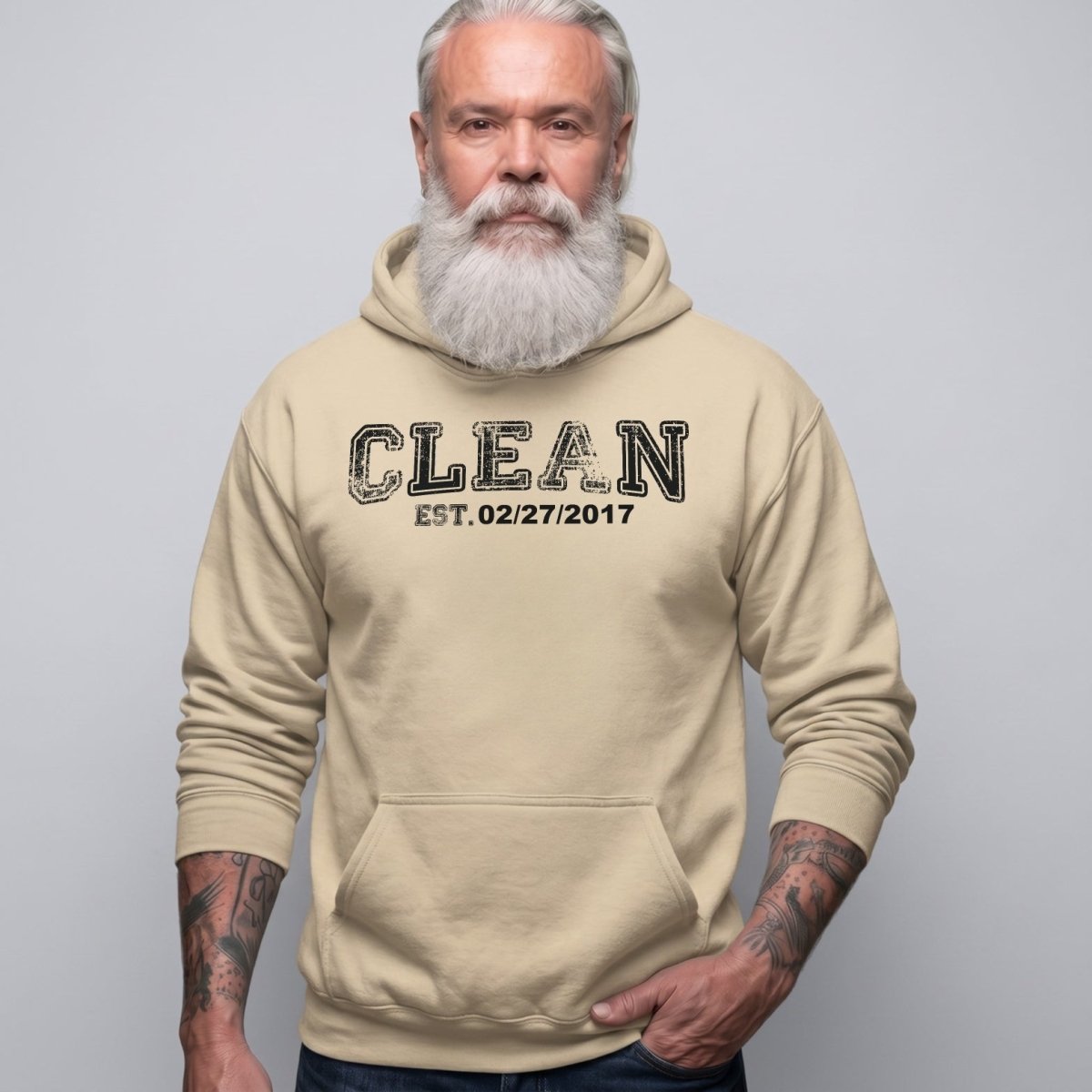 Clean Collegiate Hoodie W Personalize Recovery Date Recovery Hoodie close-up view (view 22)