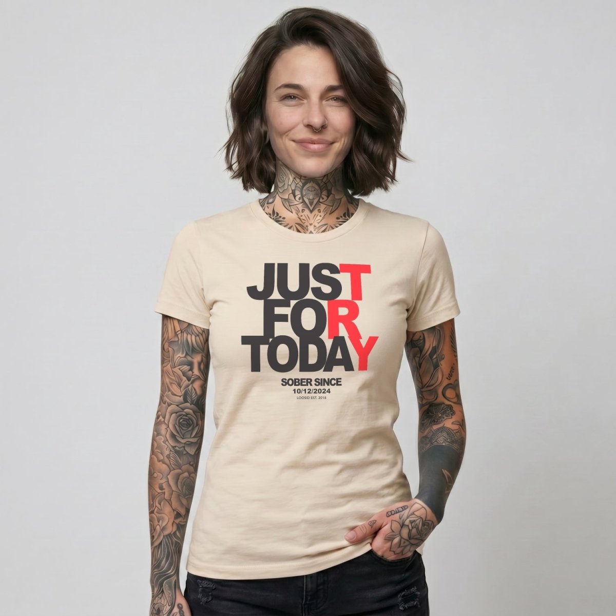 Just Try For Today Sober T Shirt with Custom Sobriety Date
