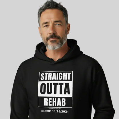 Straight Outta Rehab Recovery Hoodie close-up view (view 2)