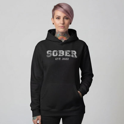 Sober Est. Hoodie w Personalized Sobriety Year Recovery Hoodie lifestyle view (view 5)