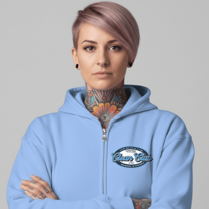 Clean Club Badge Left Chest Print Unisex Zip Recovery Hoodie packaging detail (view 28)