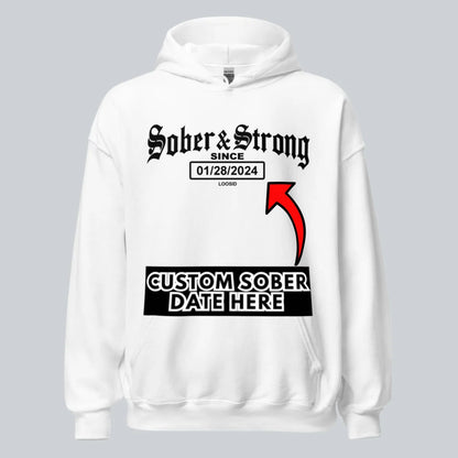 Recovery Hoodie | Women’s Old School Sober & Strong Hoodie with Custom Date