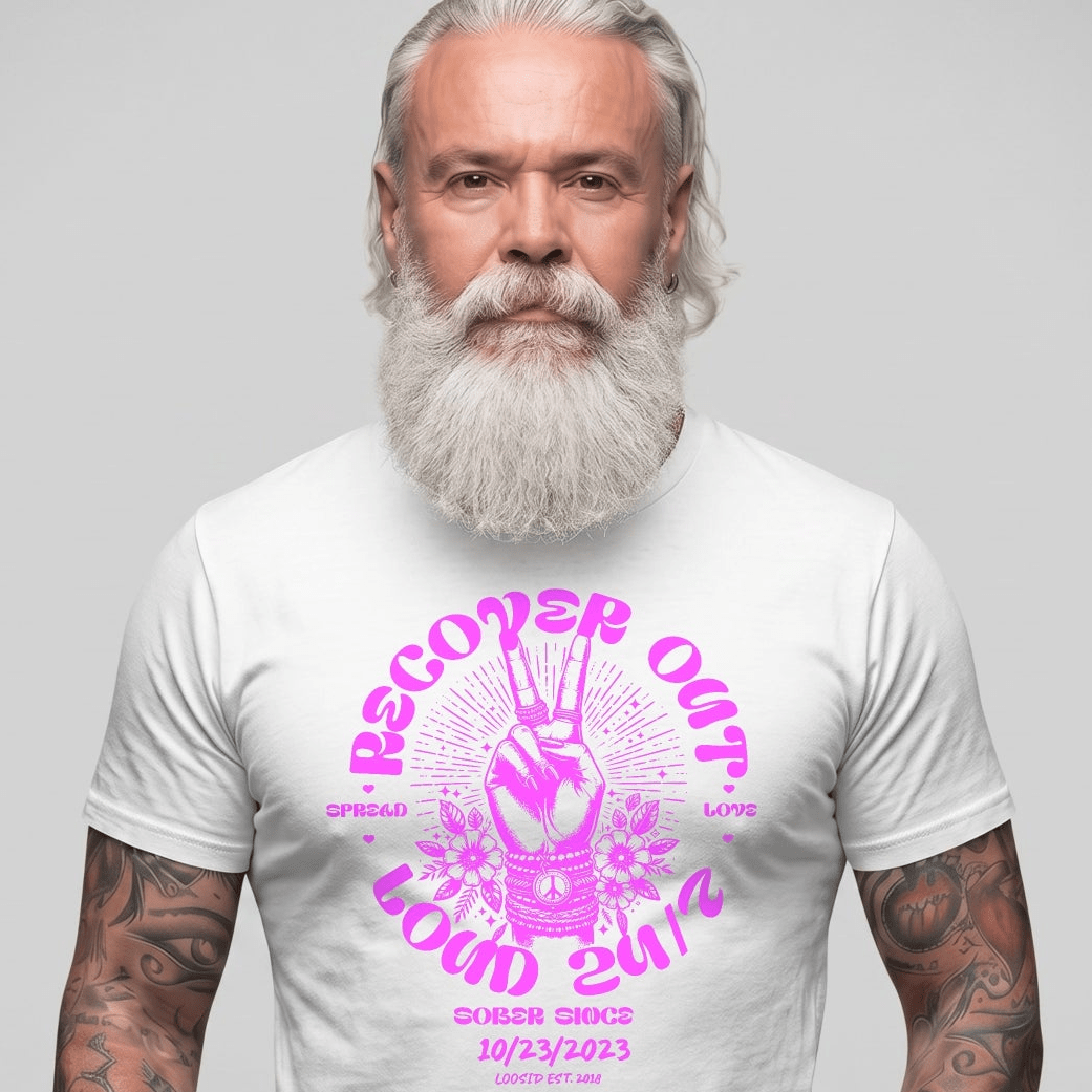 Recover Out Loud Sober T Shirt flat lay styled image (view 13)