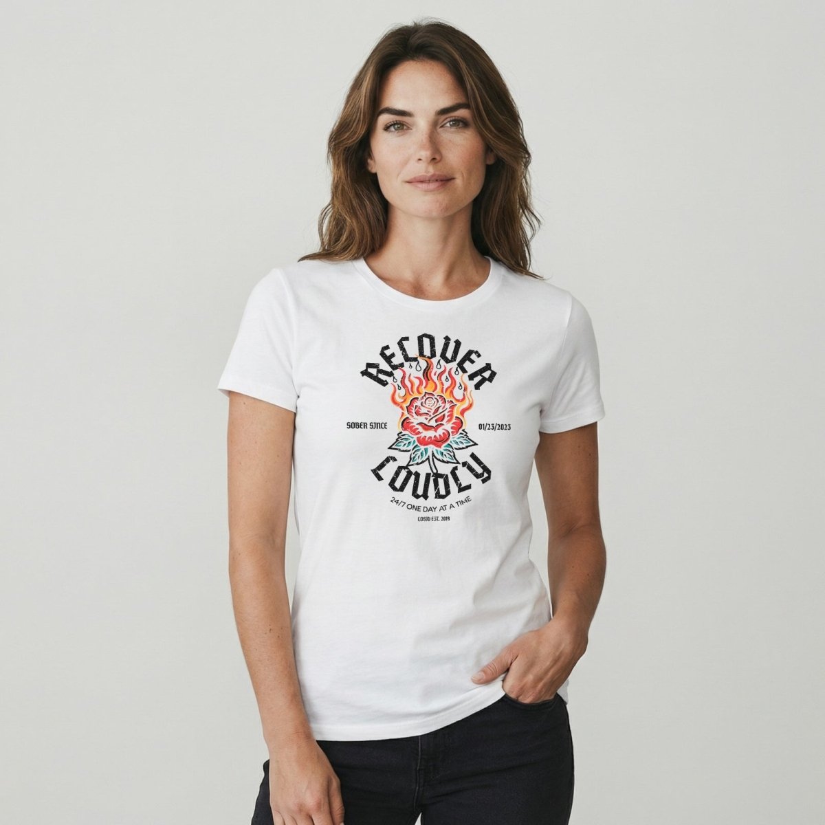 Recover Loudly Sober T Shirt with Custom Sobriety Date