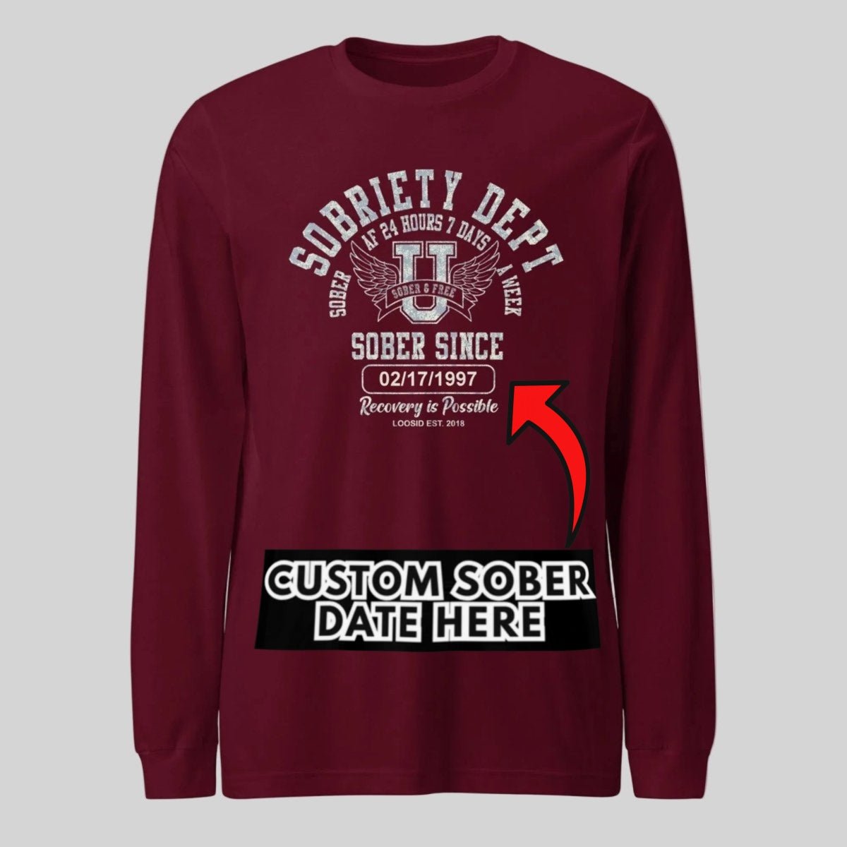 Sobriety Dept Long Sleeve Sober T Shirt close-up view (view 12)