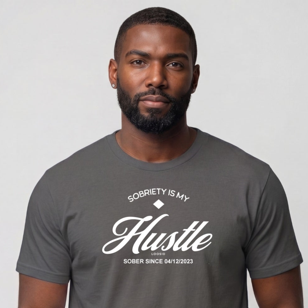 Hustle Men's Relaxed Sober T Shirt w/Personalize Sober Date