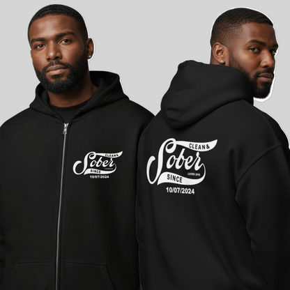 Recovery Zip Hoodie | Men's Sober Since Front & Back Print