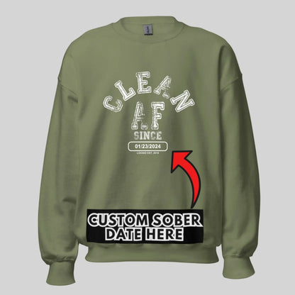 Men's dark gray Loosid sober merchandise sweatshirt with Clean AF Since personalized sobriety design — Loosid