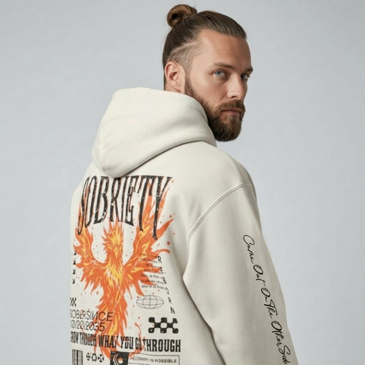 Cream Phoenix Reborn Recovery Hoodie ULTRA Premium Garment Dyed | Sober Hoodie Limited Edition