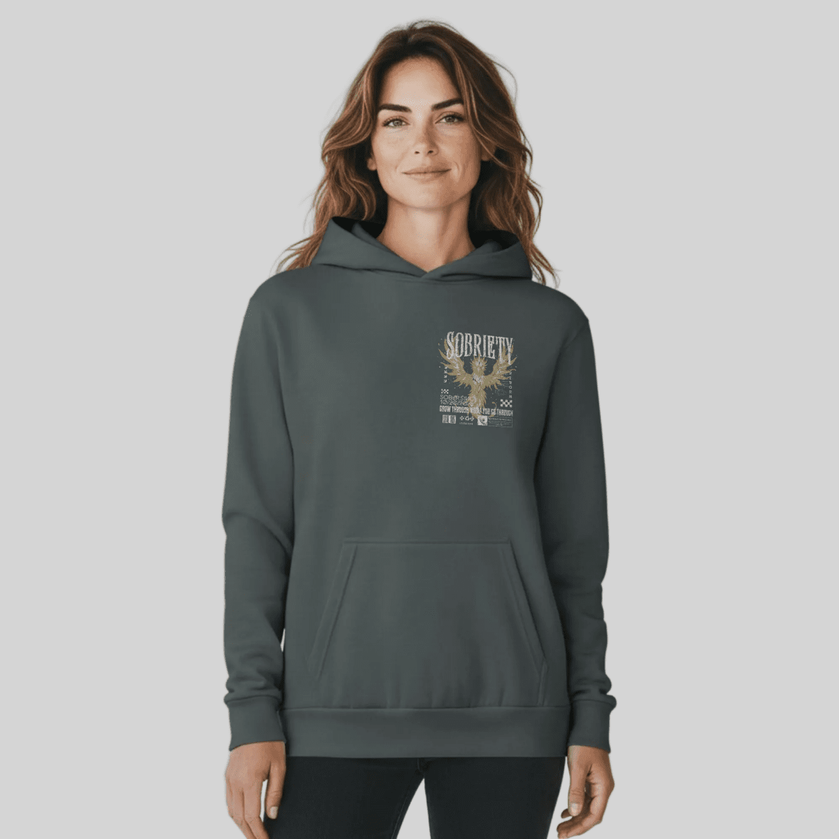 Women's Navy Phoenix Reborn Recovery Hoodie ULTRA Premium Garment Dyed | Sober Hoodie Limited Edition