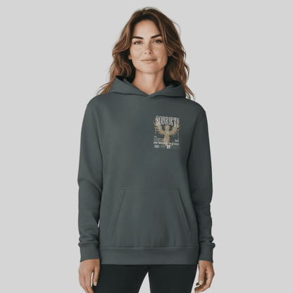 Loosid Navy Phoenix Reborn Recovery Hoodie ULTRA Premium Garment Dyed Recovery Hoodie featuring the design