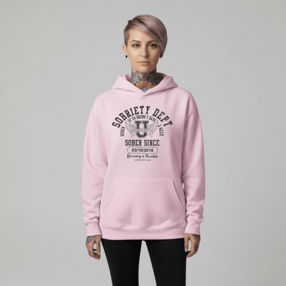 Recovery Hoodie | Sobriety Dept Sober AF 24/7 Unisex Hoodie with Custom Sobriety Date