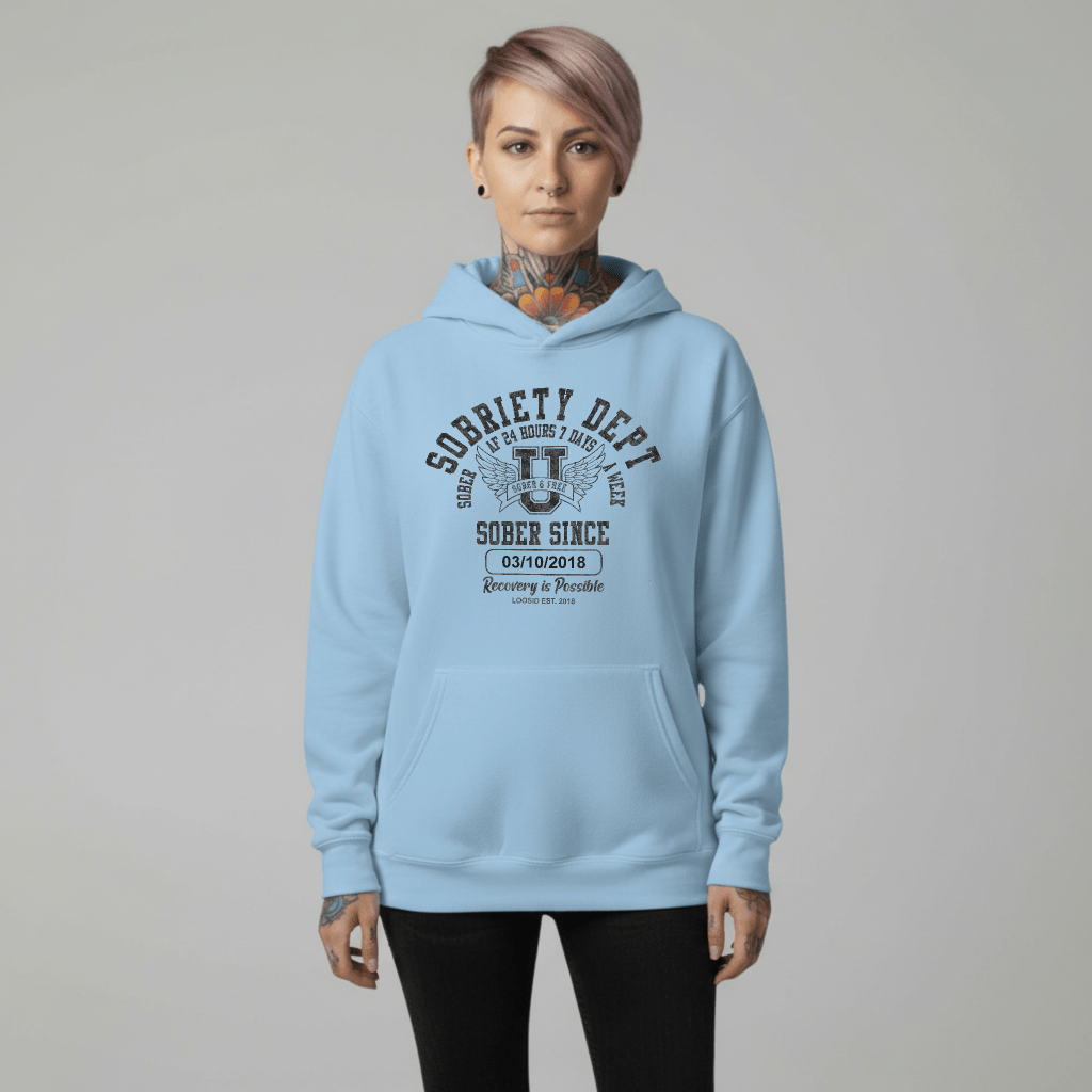 Recovery Hoodie | Sobriety Dept Sober AF 24/7 Unisex Hoodie with Custom Sobriety Date