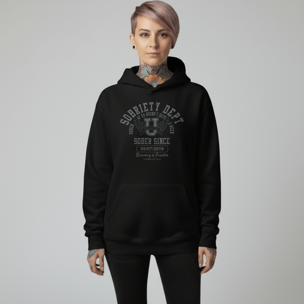 Recovery Hoodie | Sobriety Dept Sober AF 24/7 Unisex Hoodie with Custom Sobriety Date