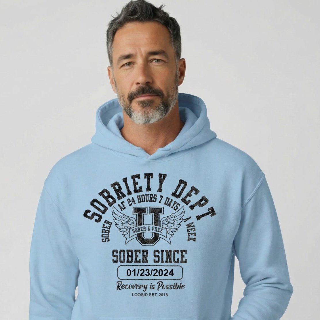 Recovery Hoodie | Sobriety Dept Hoodie with Custom Sobriety Date
