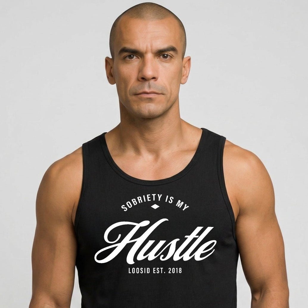 Sobriety is My Hustle Sober Tank Top close-up view (view 2)