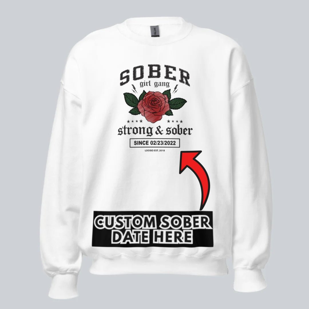 SOBER Girl Gang Strong & Sober Recovery Hoodie fit detail (view 29)
