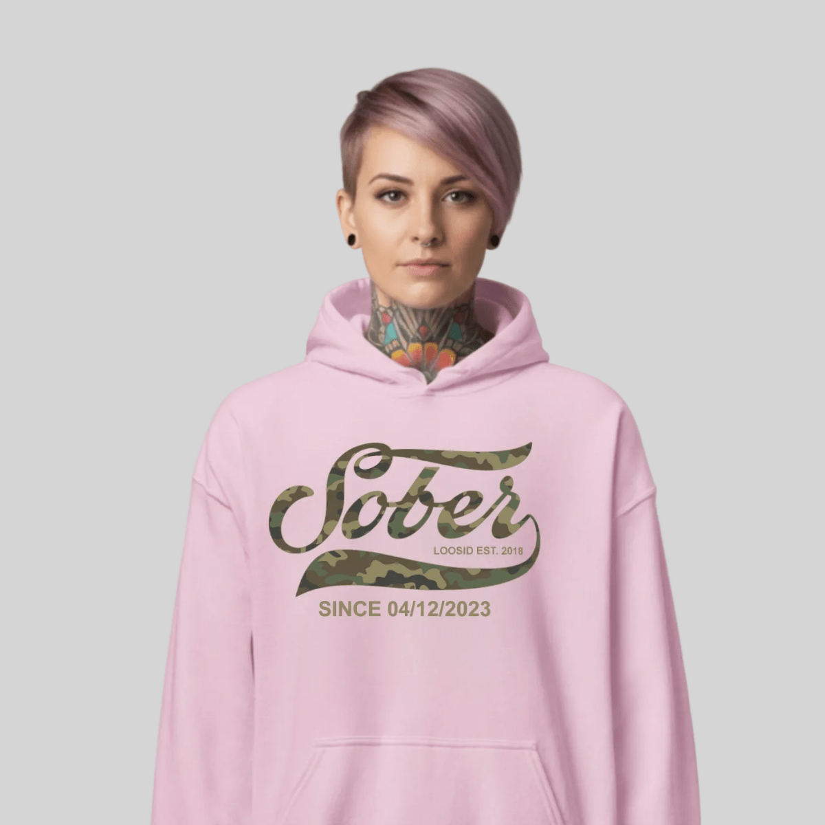 Recovery Hoodie | Unisex Sober Since Camo Hoodie with Personalized Date