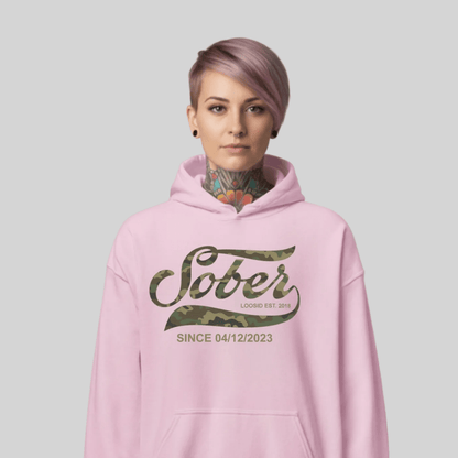 Recovery Hoodie | Unisex Sober Since Camo Hoodie with Personalized Date