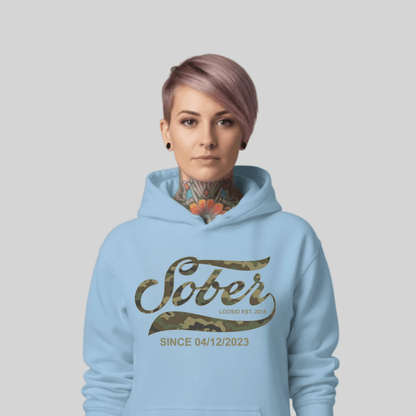 Recovery Hoodie | Unisex Sober Since Camo Hoodie with Personalized Date