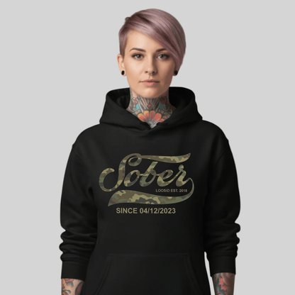 Recovery Hoodie | Unisex Sober Since Camo Hoodie with Personalized Date