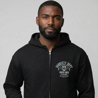 Recovery Hoodie | Sobriety Dept 24/7 Zip Hoodie with Custom Date