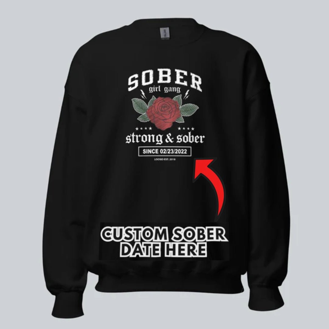 SOBER Girl Gang Strong & Sober Recovery Hoodie lifestyle view (view 5)