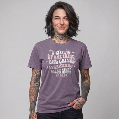 I Gave Up One Thing Women garment dyed Sober T Shirt flat lay styled image (view 3)