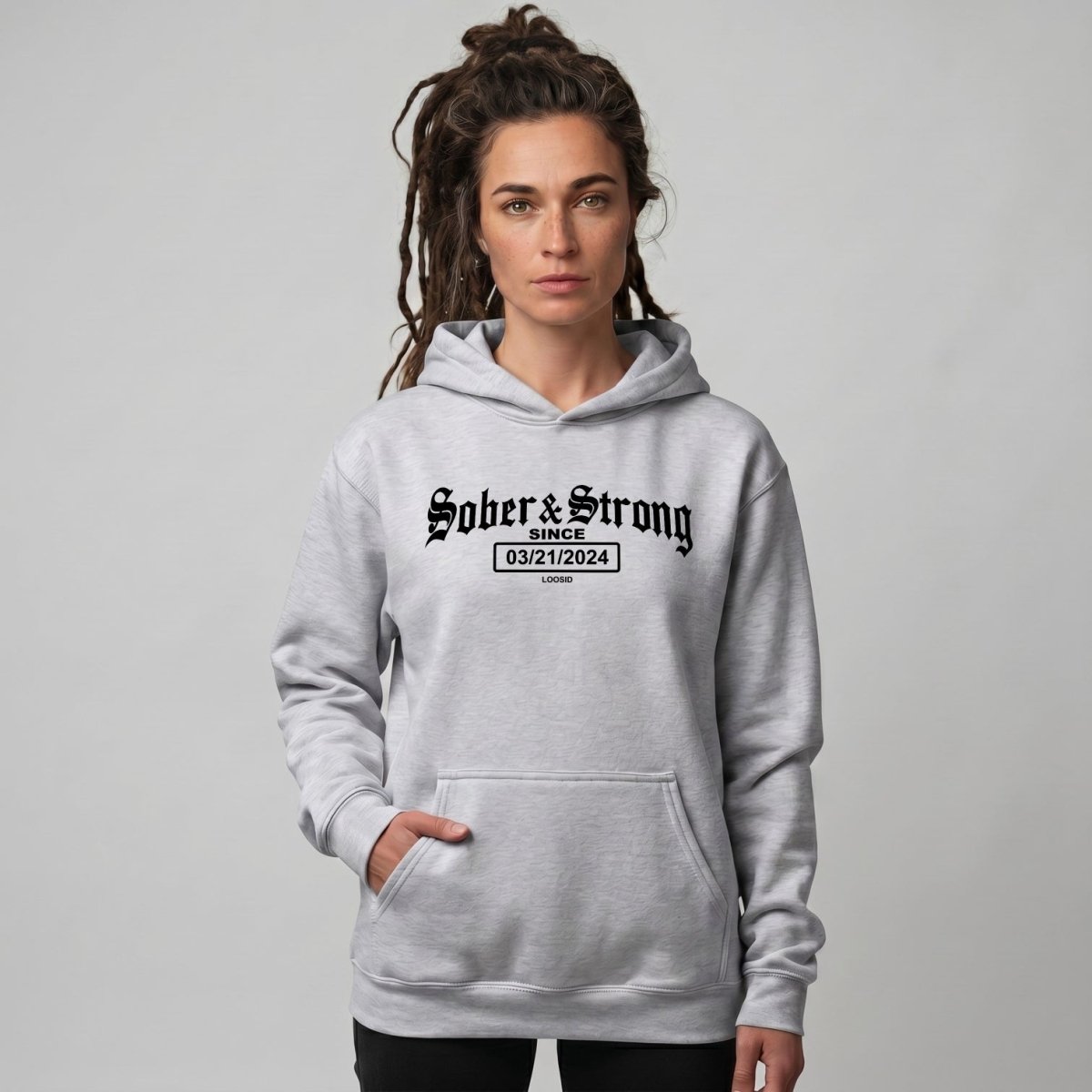 Old School Sober & Strong Recovery Hoodie side view (view 16)