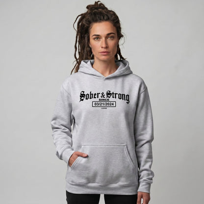 Old School Sober & Strong Recovery Hoodie side view (view 16)