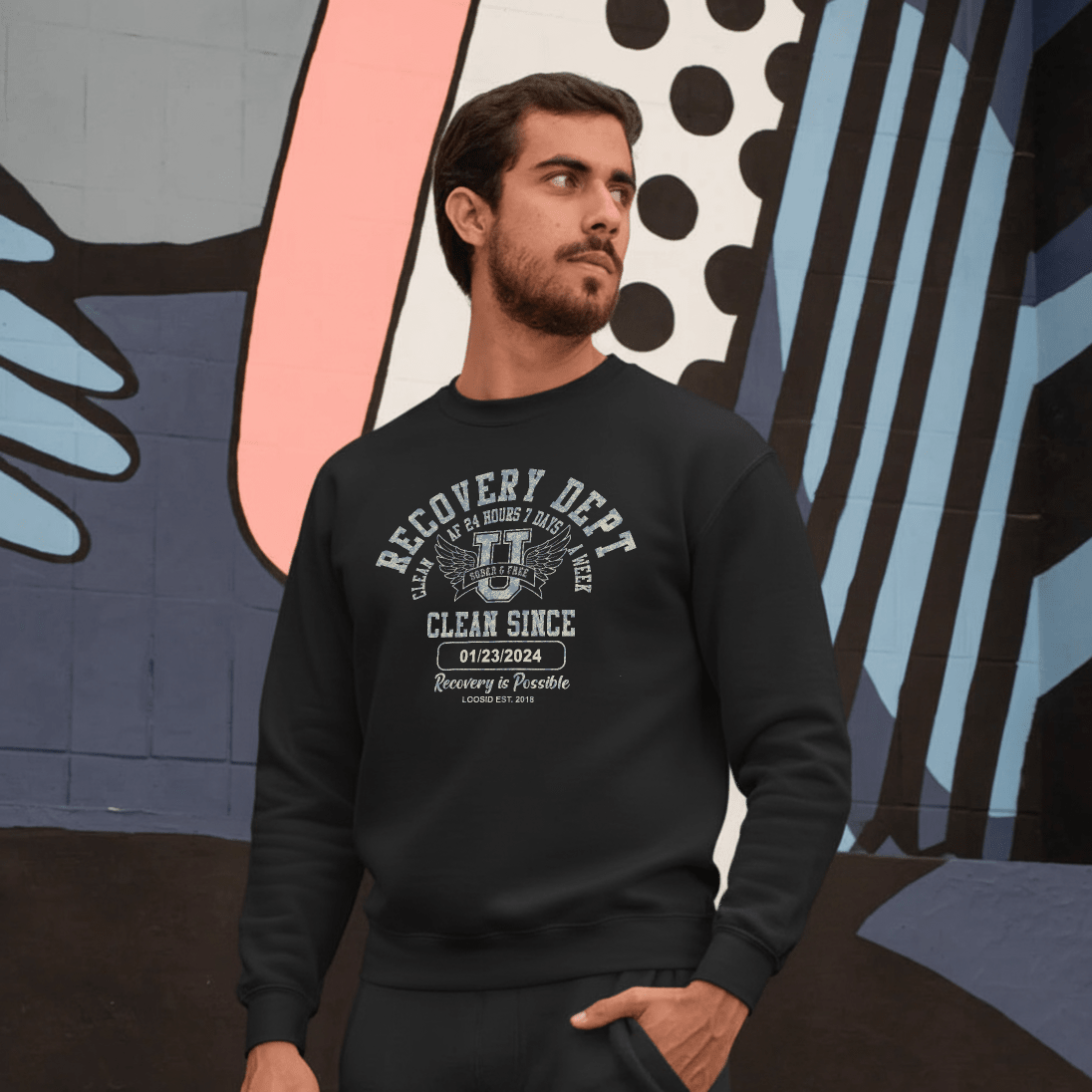 Men's Recovery Dept Clean AF 24/7 Long Sleeve T-shirt with Custom Recovery Date