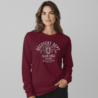 Recovery Dept 24/7 Long Sleeve T-shirt with Custom Recovery Date | Clean Shirt