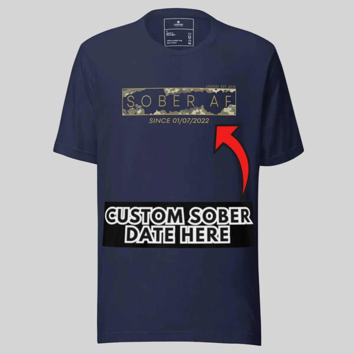 Sober T Shirt | Men’s Sober AF Camo Tee with Personalized Date
