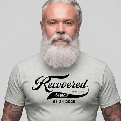 Recovered Since Sober T Shirt close-up view (view 2)