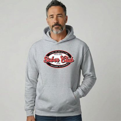 Sober Club Badge Unisex Hoodie with Custom Sobriety Date