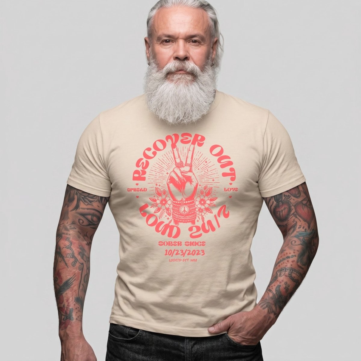 Recover Out Loud Sober T Shirt featuring the design (view 11)